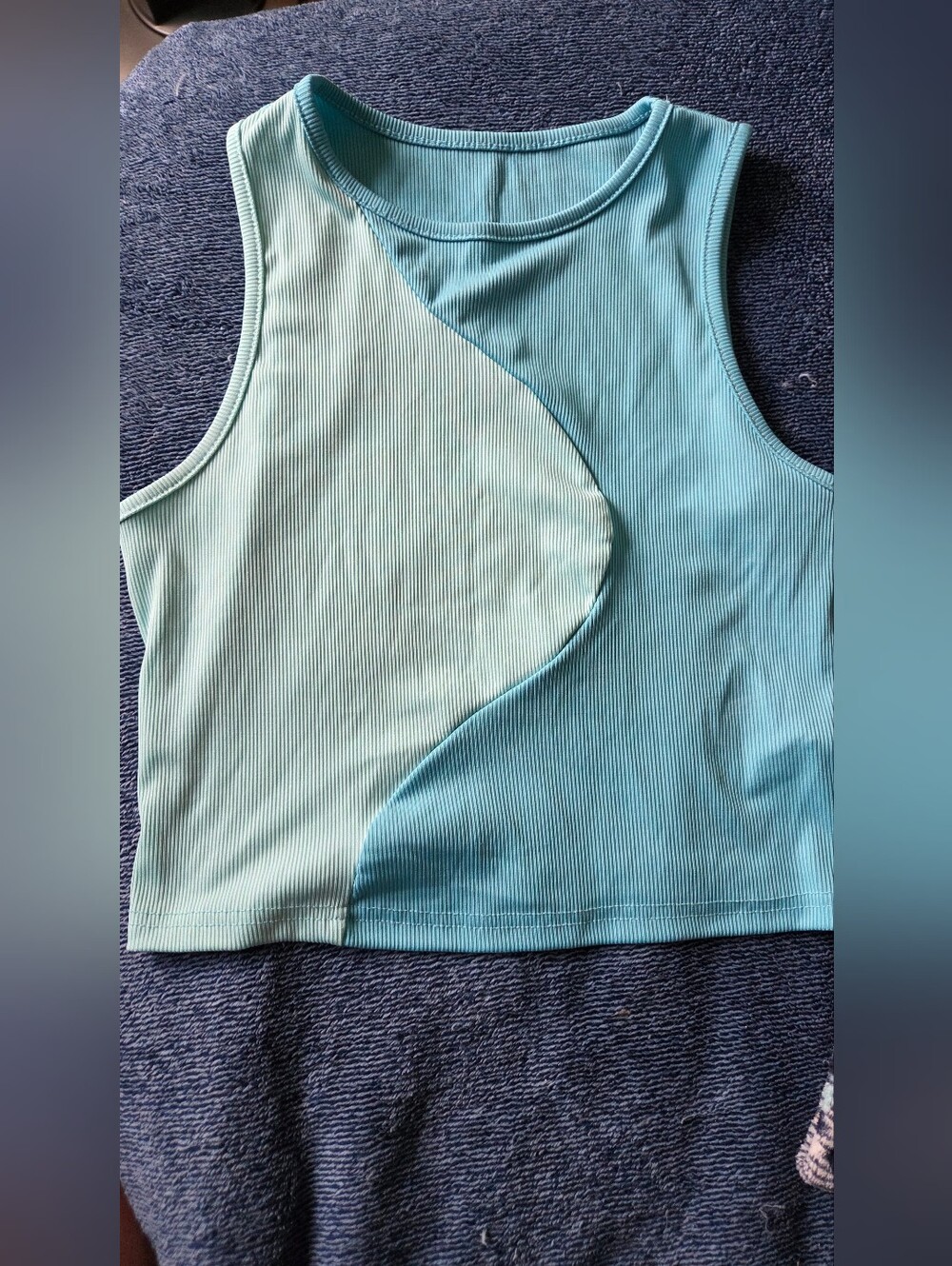SHEIN Two-Tone Aqua and Mint Ribbed Crop Tank
